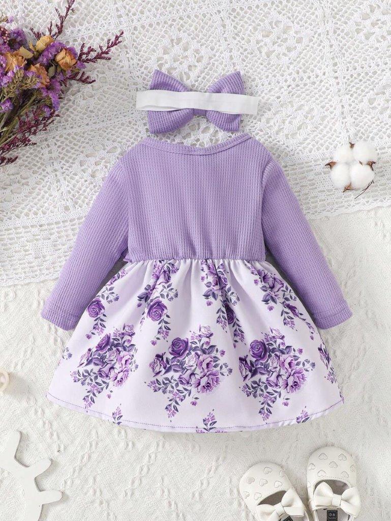 Baby Purple Double Bow Flower Dress Set