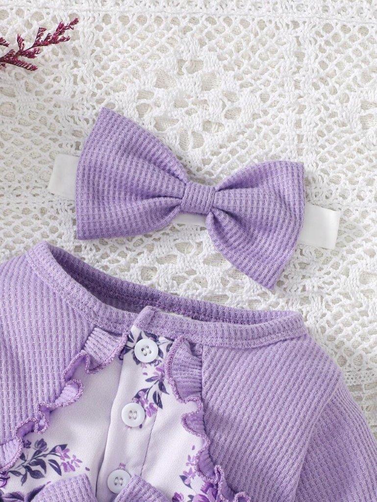 Baby Purple Double Bow Flower Dress Set