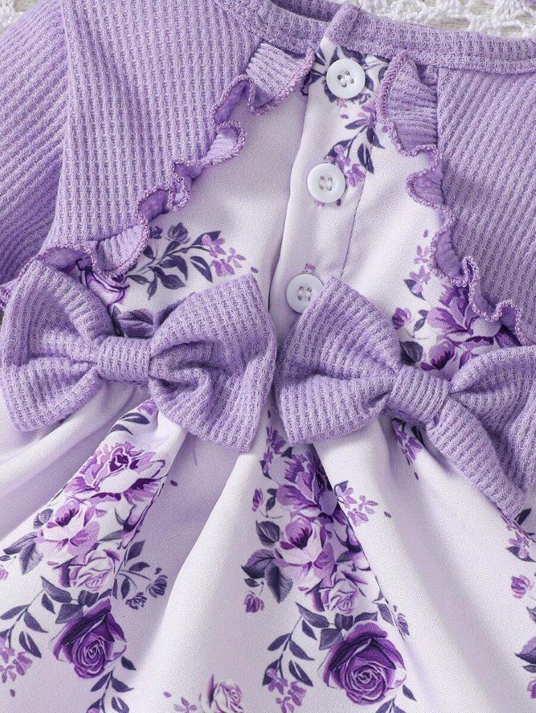 Baby Purple Double Bow Flower Dress Set