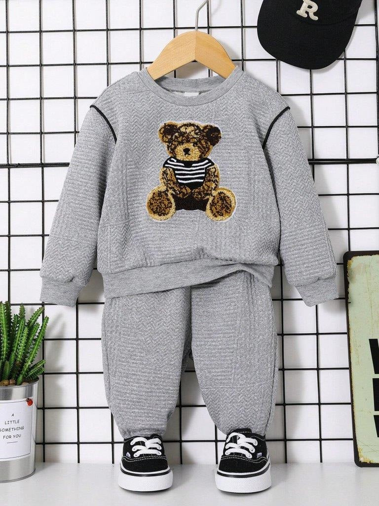Baby Teddy Print Pullover And Pants Set