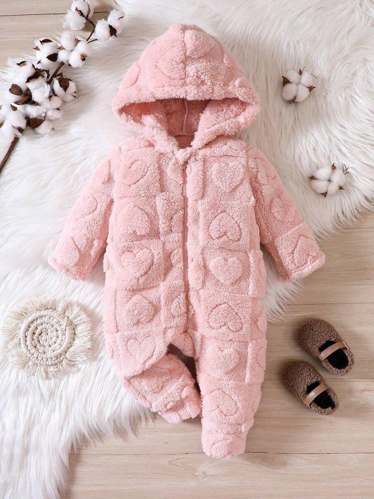 Baby Pink Fluff Hooded Jumpsuit