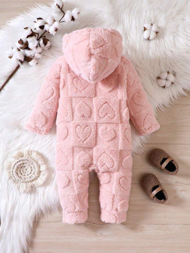 Baby Pink Fluff Hooded Jumpsuit