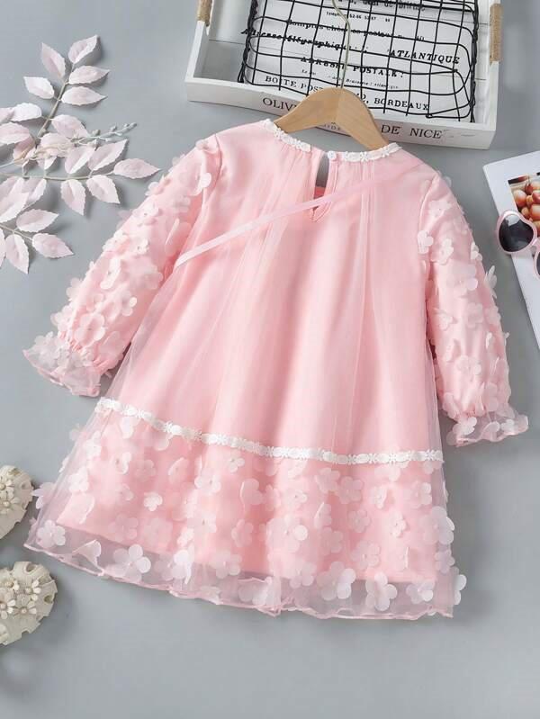 Toddler Girls Baby Pink Flower Dress With Bag