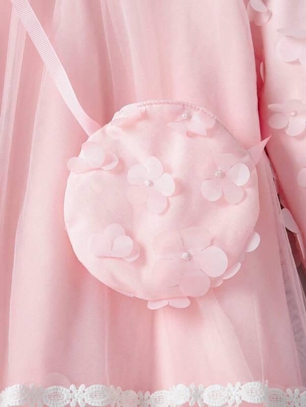 Toddler Girls Baby Pink Flower Dress With Bag