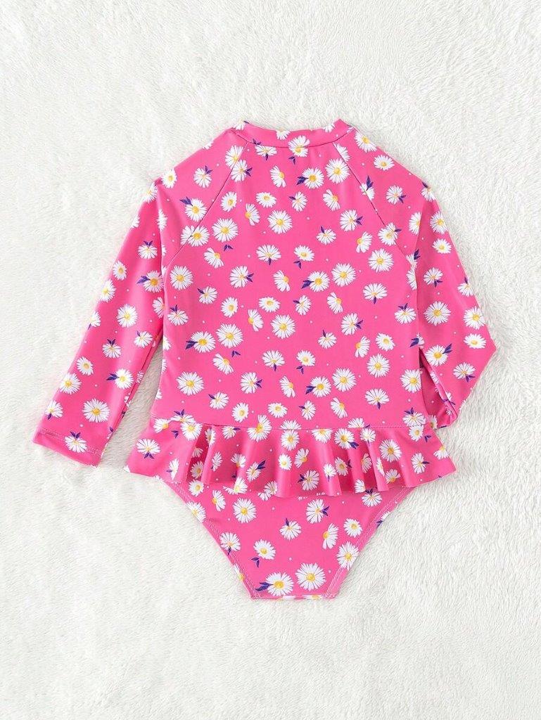 Baby Flower Swimming Costume Hot Pink