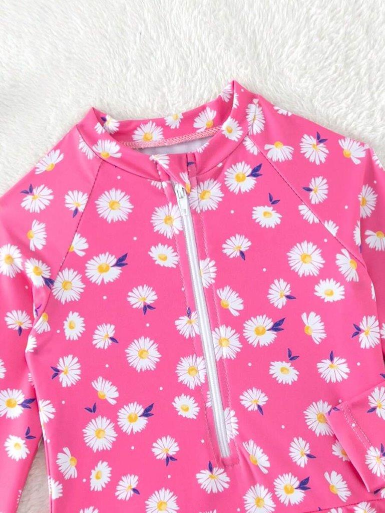 Baby Flower Swimming Costume Hot Pink