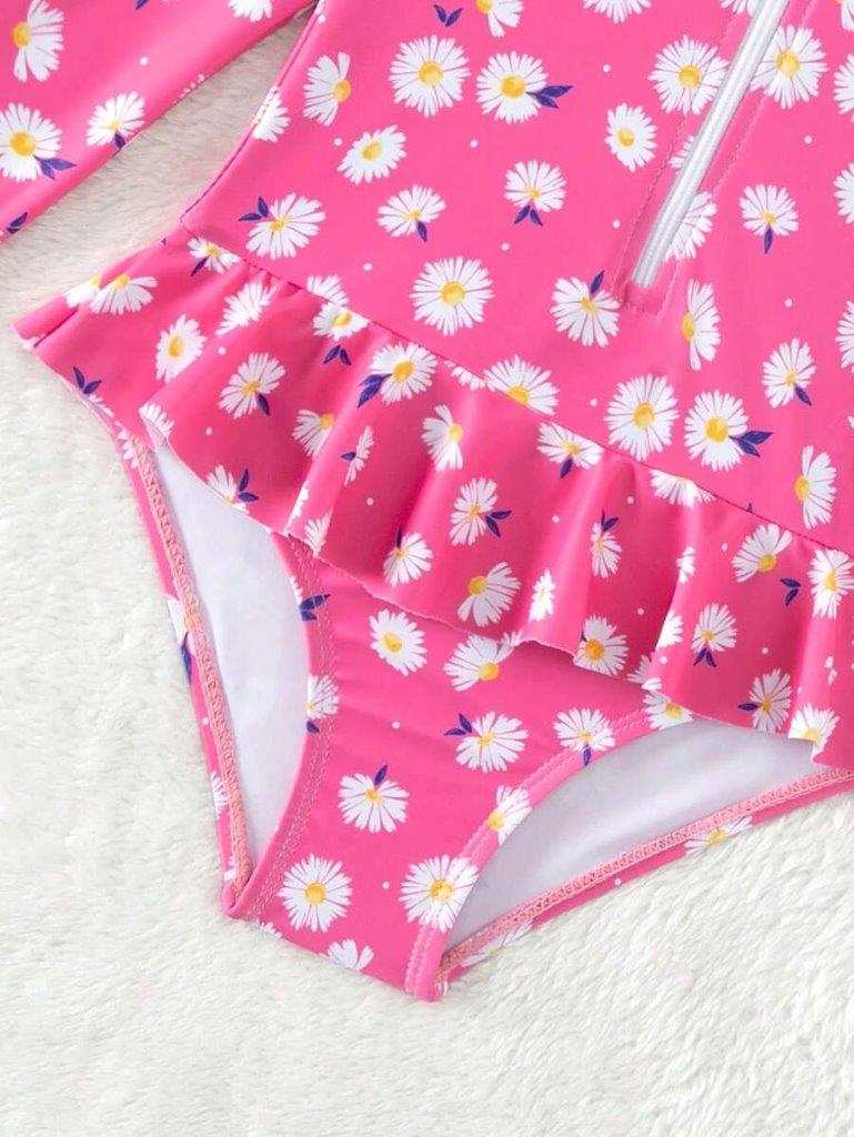 Baby Flower Swimming Costume Hot Pink