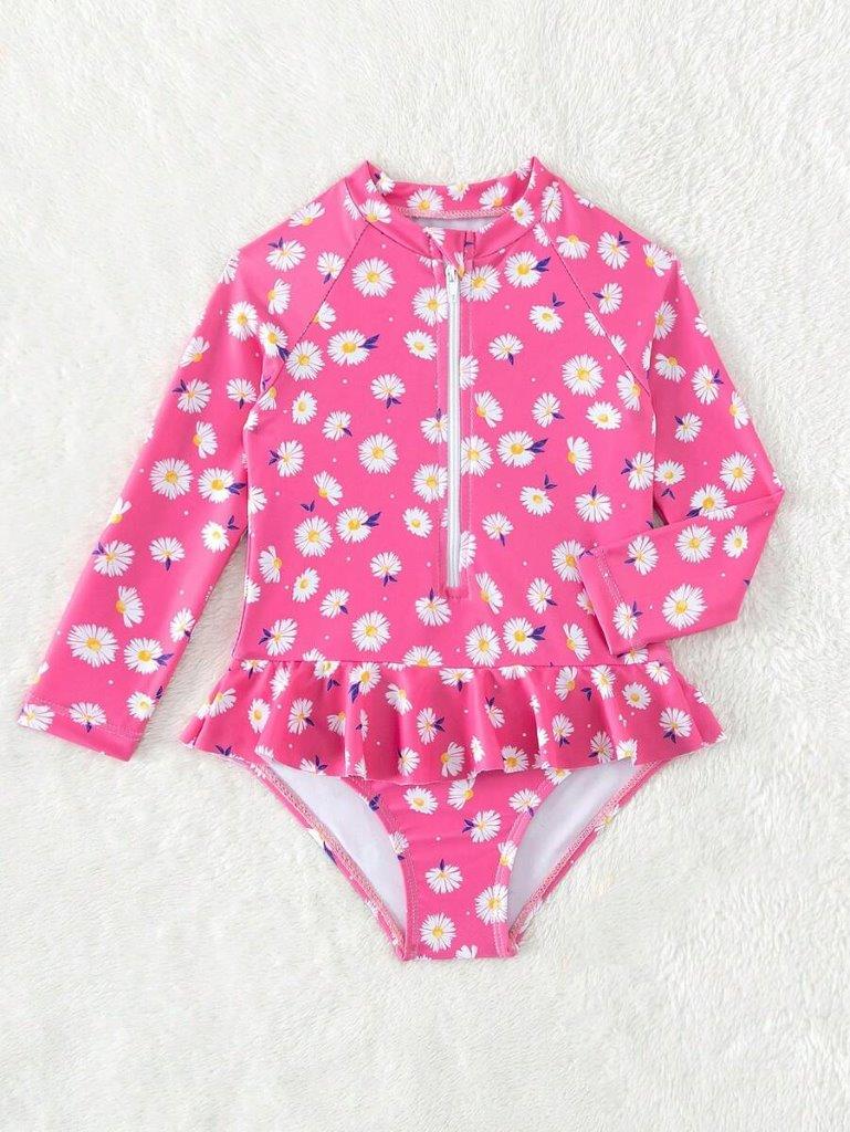 Baby Flower Swimming Costume Hot Pink