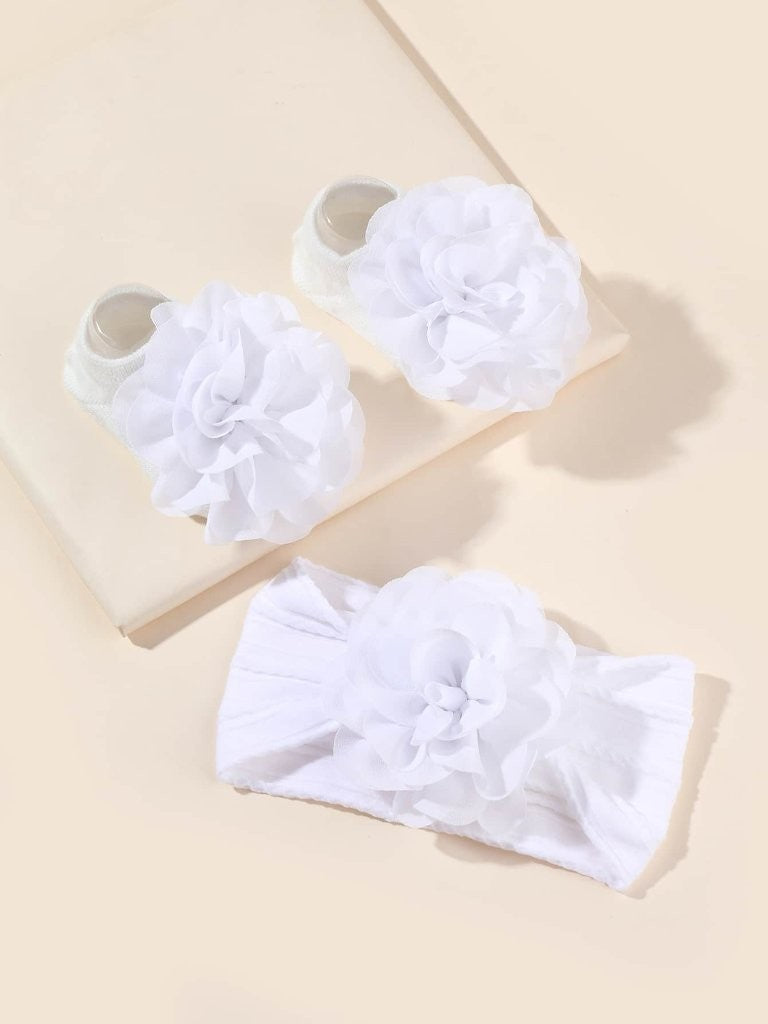 Baby Rose Ankle Bow Socks With Rose Headband Various Colours