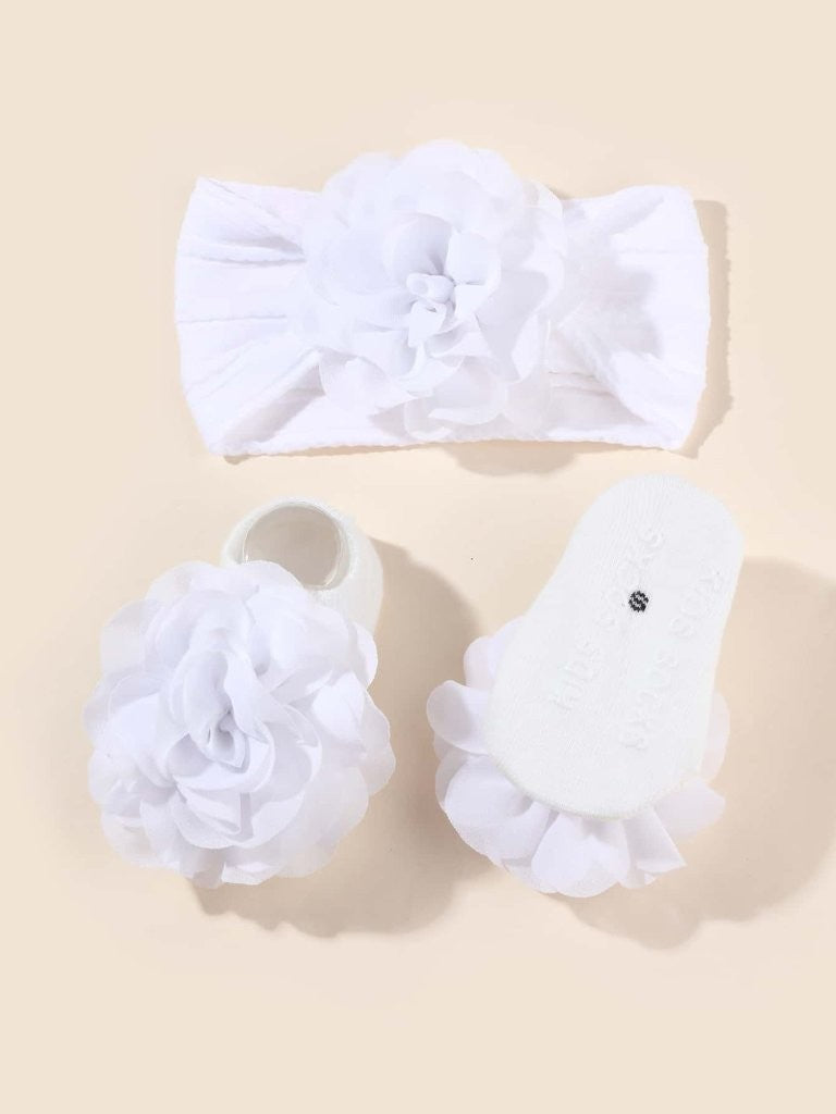 Baby Rose Ankle Bow Socks With Rose Headband Various Colours