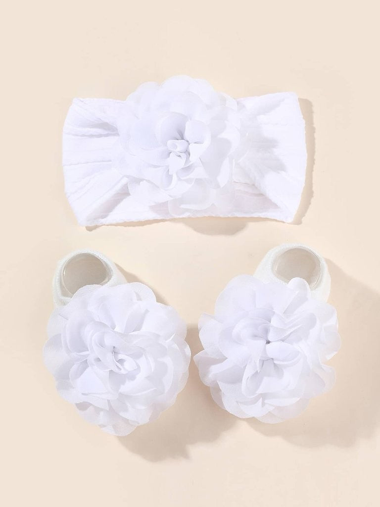 Baby Rose Ankle Bow Socks With Rose Headband Various Colours