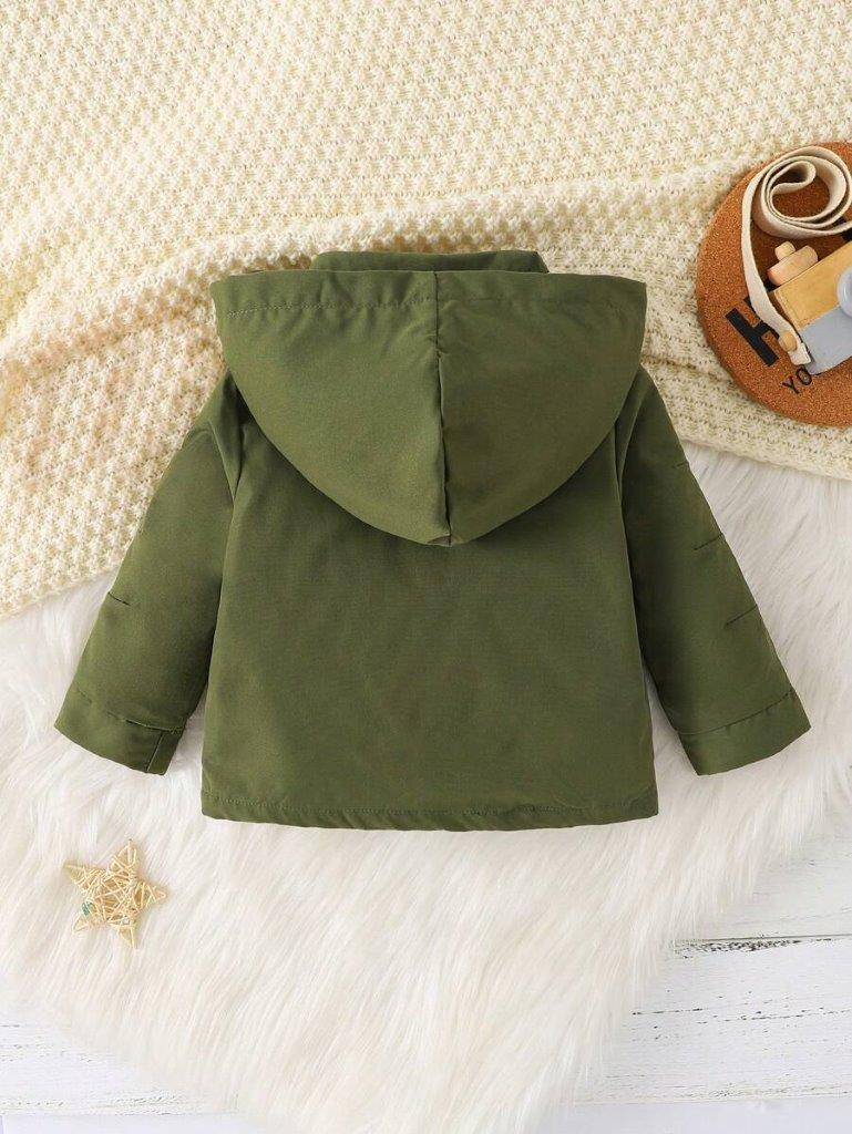 Baby Army Green Pocket Hooded Coat