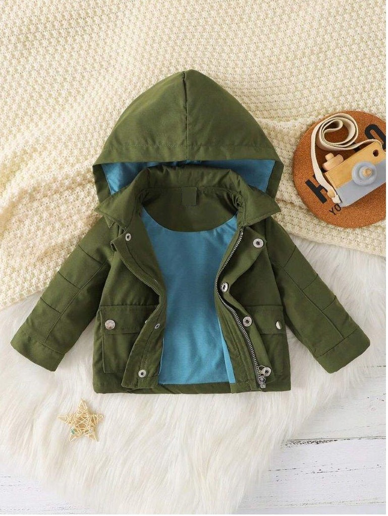 Baby Army Green Pocket Hooded Coat