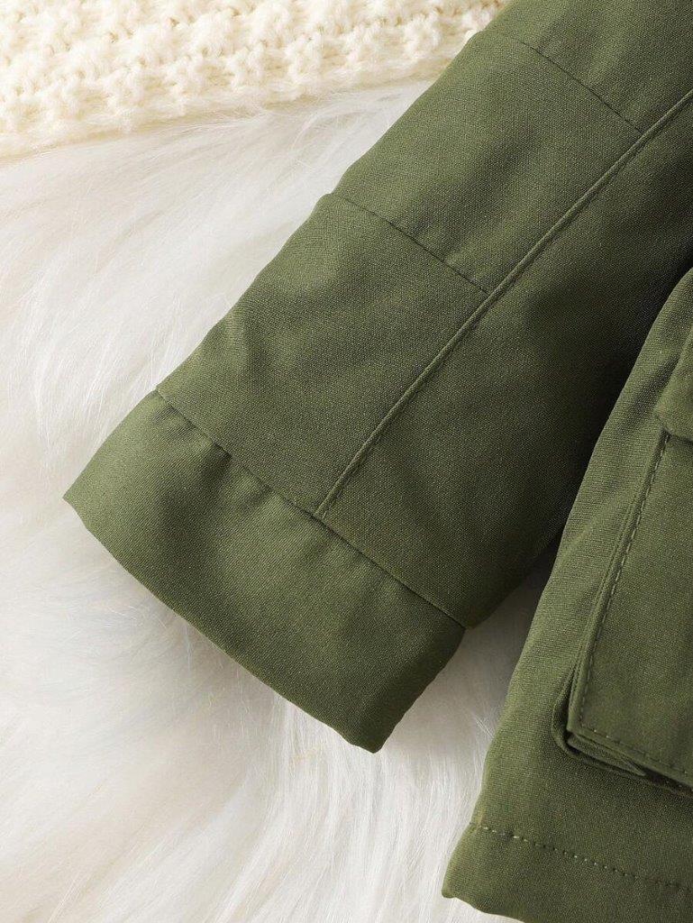 Baby Army Green Pocket Hooded Coat