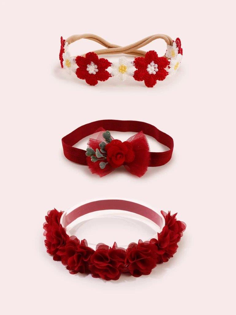 Baby 3 Piece Rose Headband Set Red