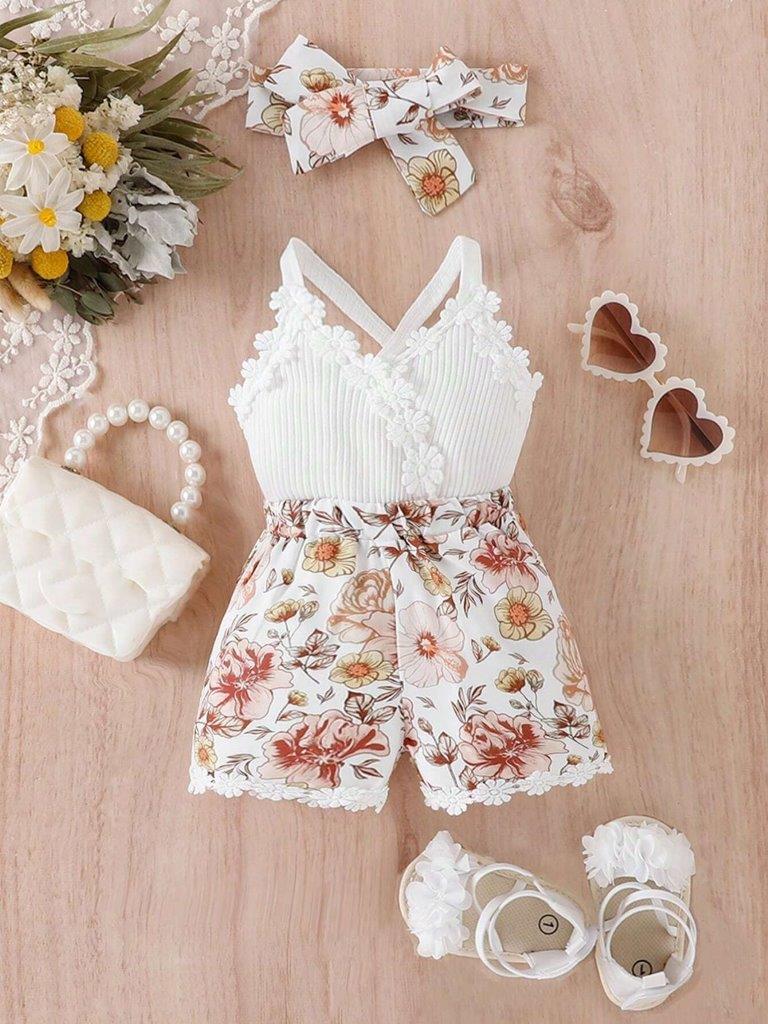 Baby Floral Print Cami Romper Set