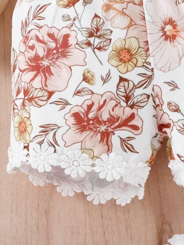 Baby Floral Print Cami Romper Set