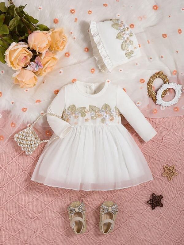 Baby Embroidery Overlay Dress Set