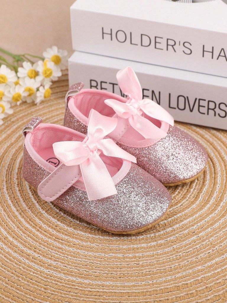 Baby Pink Glitter Flat Shoes