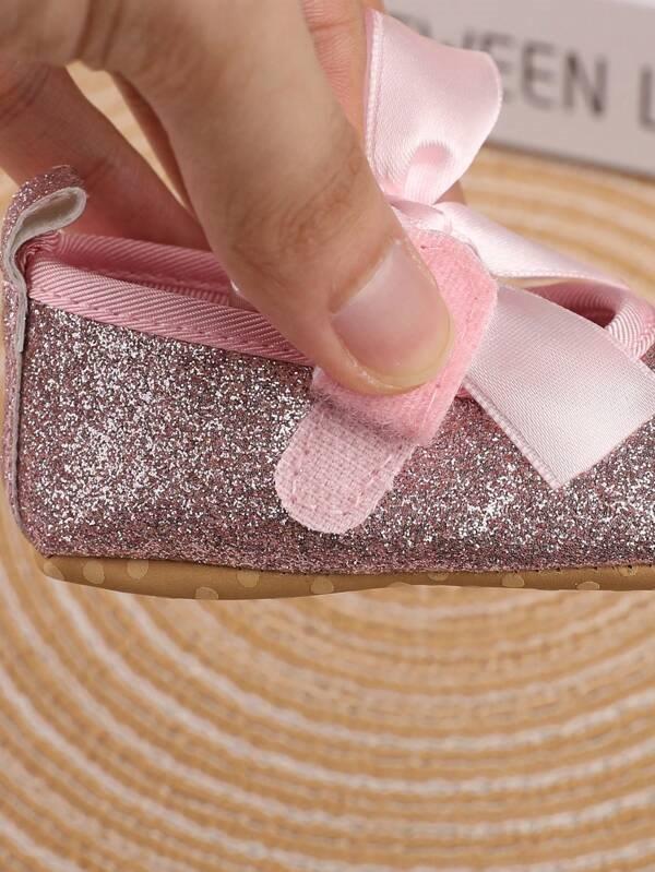 Baby Pink Glitter Flat Shoes