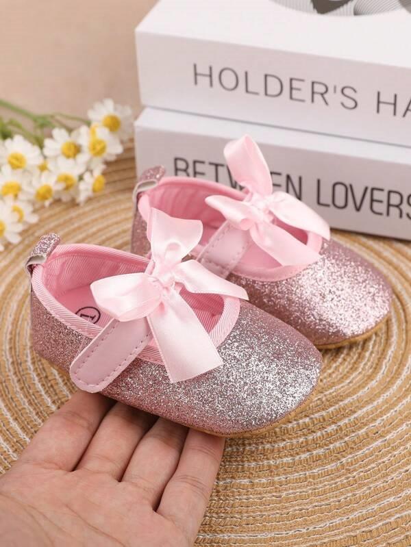Baby Pink Glitter Flat Shoes