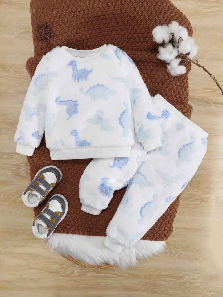Baby Dino Flannel Pullover And Pants Set