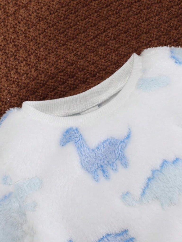 Baby Dino Flannel Pullover And Pants Set