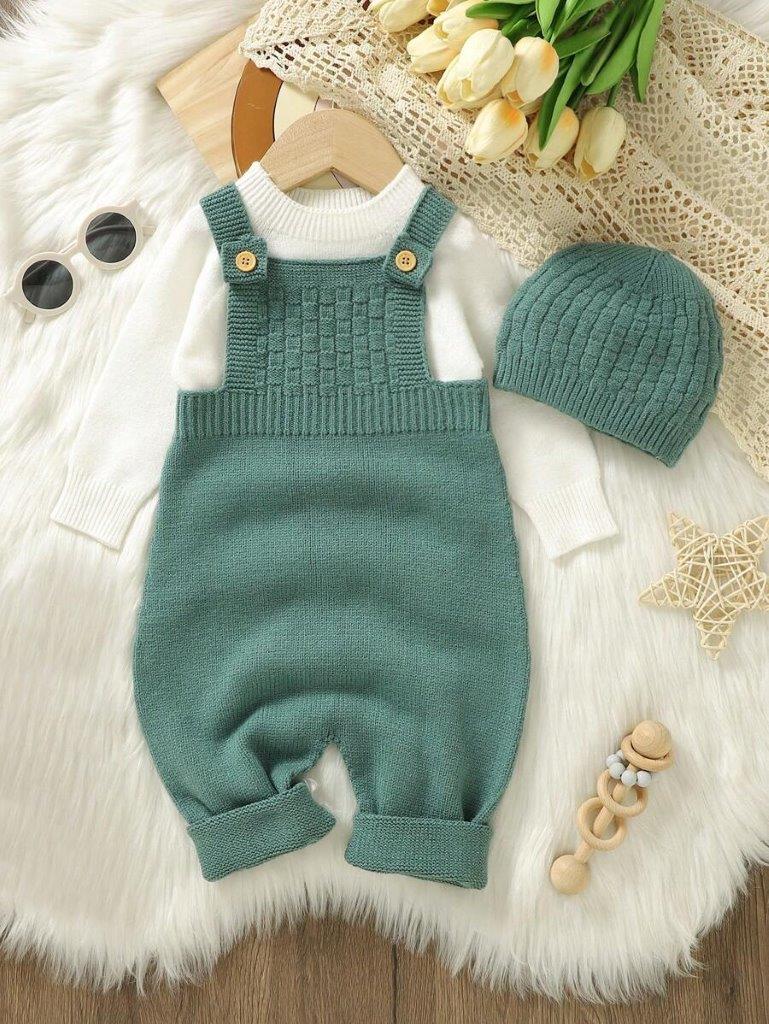 Baby Unisex Knitted Jumpsuit And Beanie Set (Without Tee)