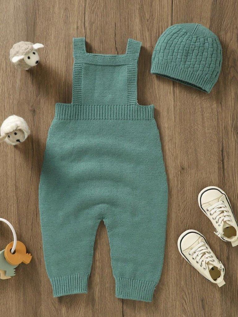 Baby Unisex Knitted Jumpsuit And Beanie Set (Without Tee)