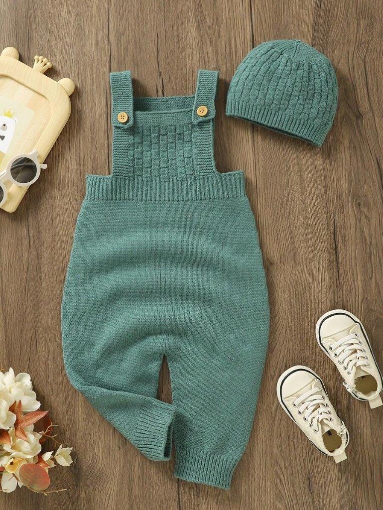 Baby Unisex Knitted Jumpsuit And Beanie Set (Without Tee)