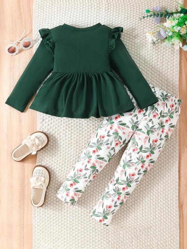 Toddler Girls Floral Print Legging Set Green