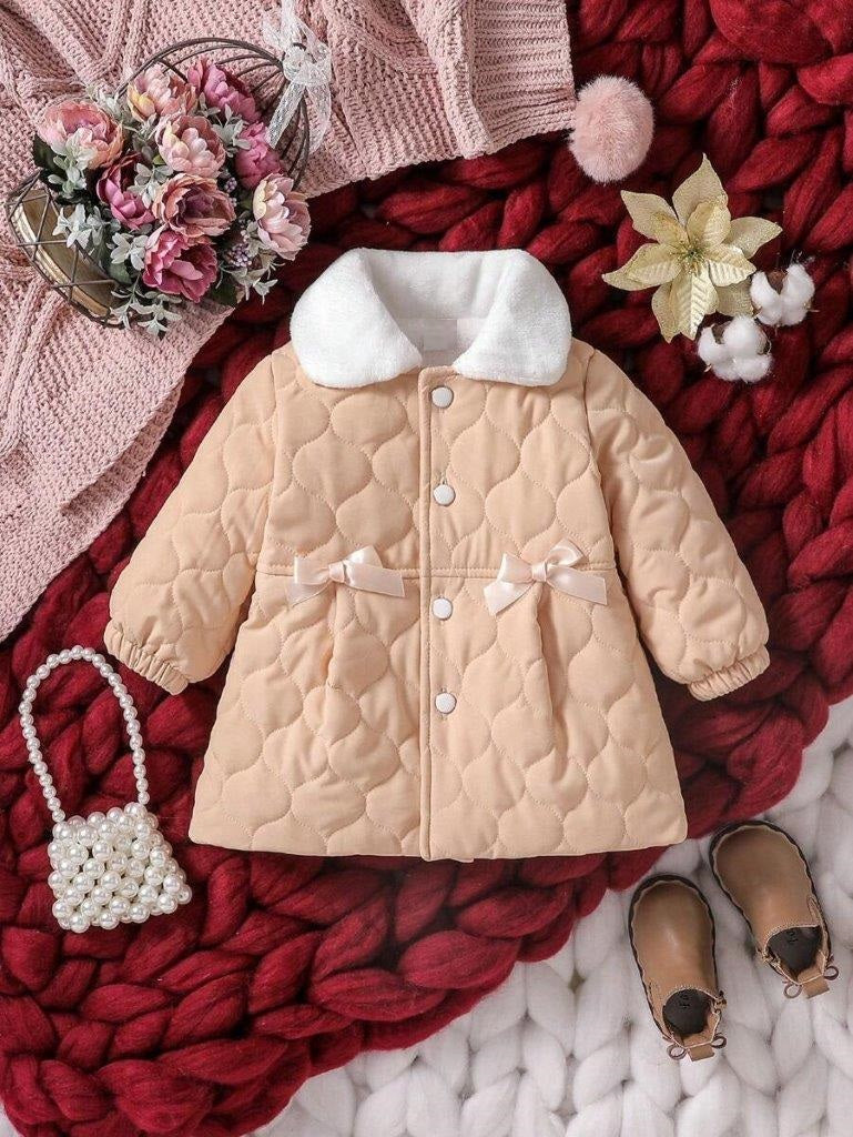 Baby Apricot Double Bow Pattern Coat
