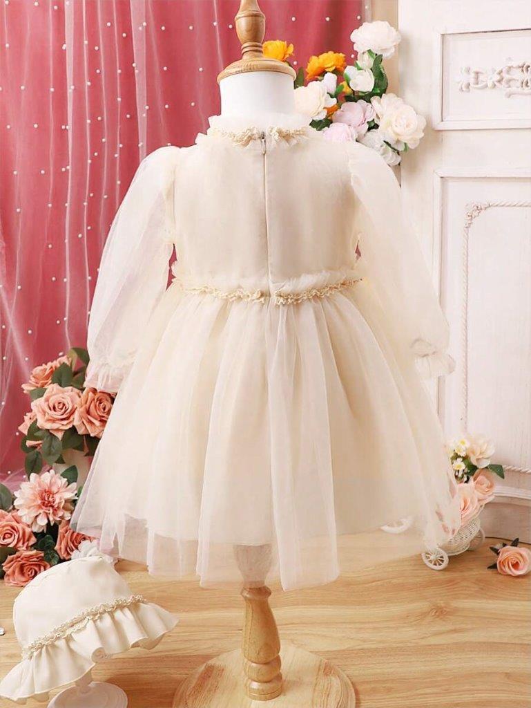 Baby Elegant Frilled Neck Dress With Hat