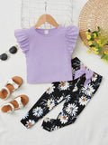 Toddler Girls Ruffle Tee And Floral Pants Set