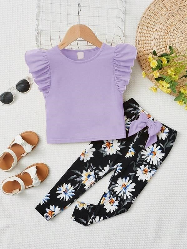 Toddler Girls Ruffle Tee And Floral Pants Set