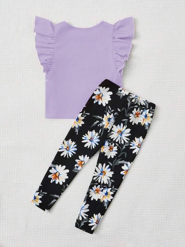 Toddler Girls Ruffle Tee And Floral Pants Set