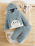 Baby Cartoon Fleece 2 Piece Set Dusty Blue