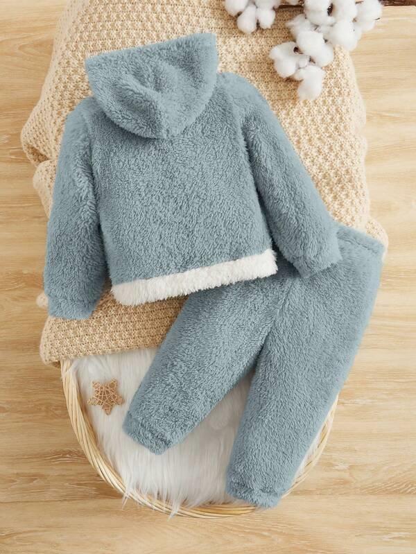 Baby Cartoon Fleece 2 Piece Set Dusty Blue