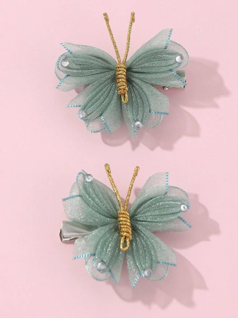 2 Piece Green Butterfly Hair Clips
