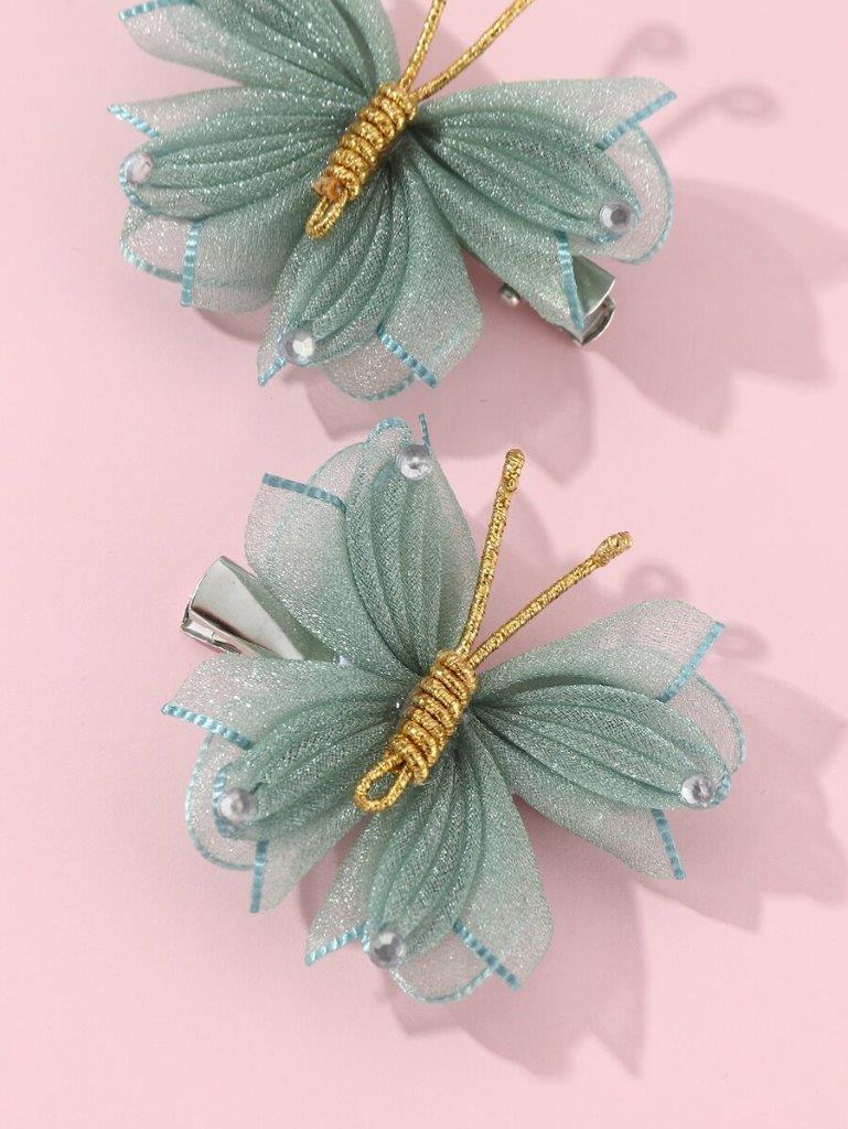 2 Piece Green Butterfly Hair Clips