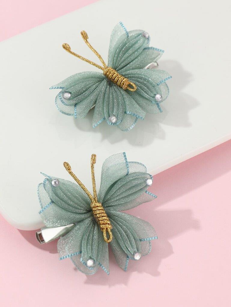 2 Piece Green Butterfly Hair Clips