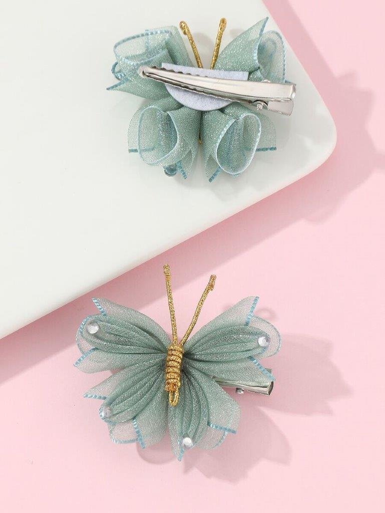 2 Piece Green Butterfly Hair Clips