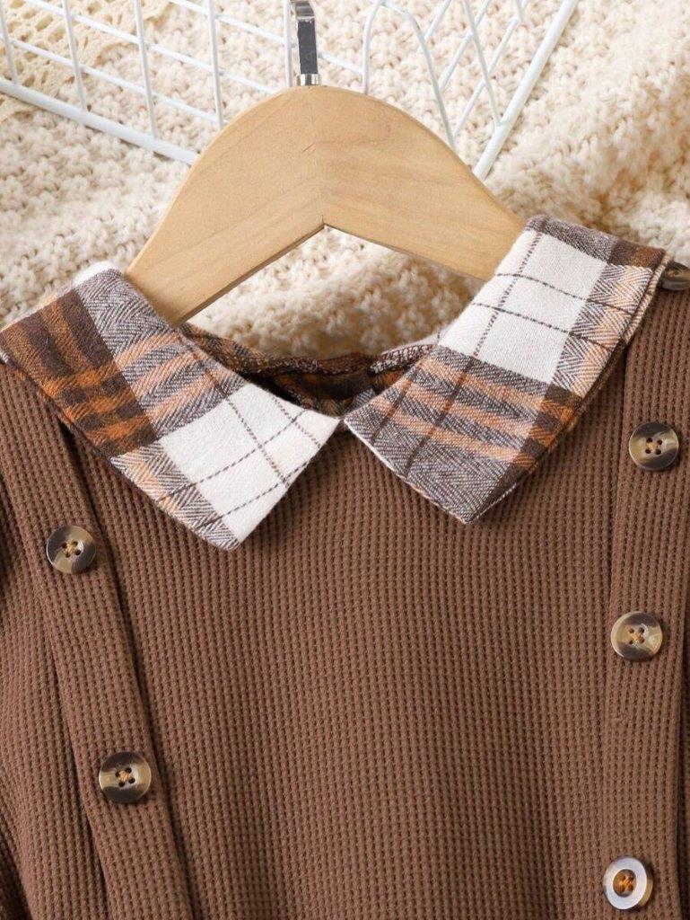 Toddler Girls Button Plaid Belted Dress