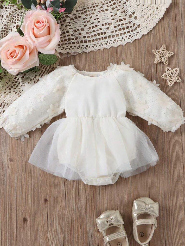 Baby Embroidery Flower Sleeve Bodysuit Dress