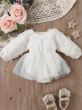 Baby Embroidery Flower Sleeve Bodysuit Dress