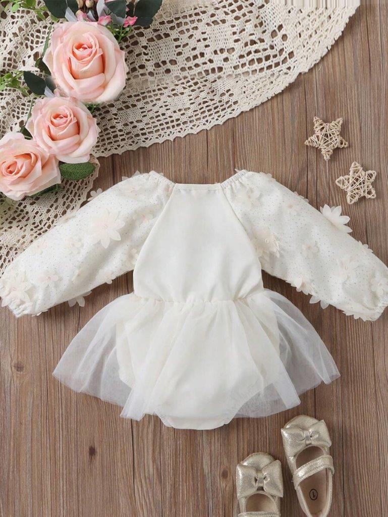 Baby Embroidery Flower Sleeve Bodysuit Dress