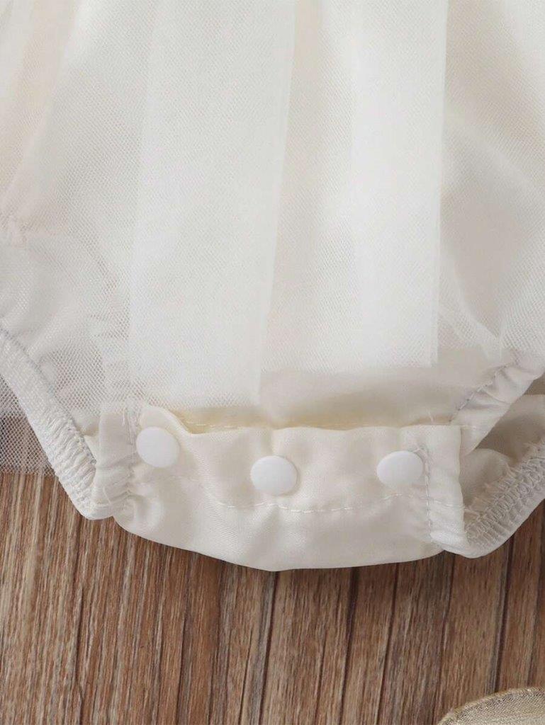 Baby Embroidery Flower Sleeve Bodysuit Dress