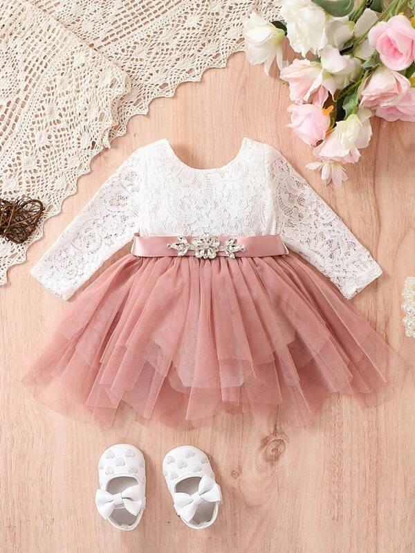 Baby Lace Mesh Bodysuit Dress