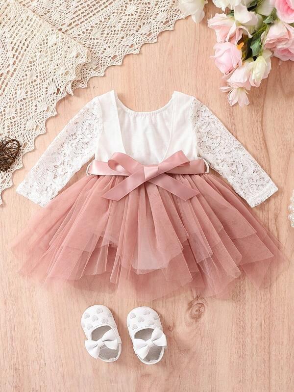Baby Lace Mesh Bodysuit Dress