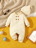 Baby Double Breasted Jumpsuit And Beanie